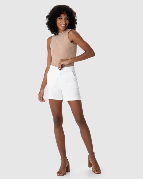 Shorts Feminino Alfaiataria Cintura Alta Em Sarja Com Elastano