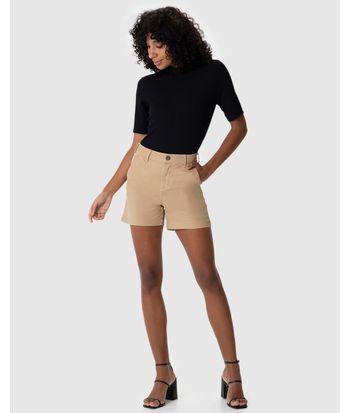Shorts Feminino Alfaiataria Cintura Alta Em Sarja Com Elastano