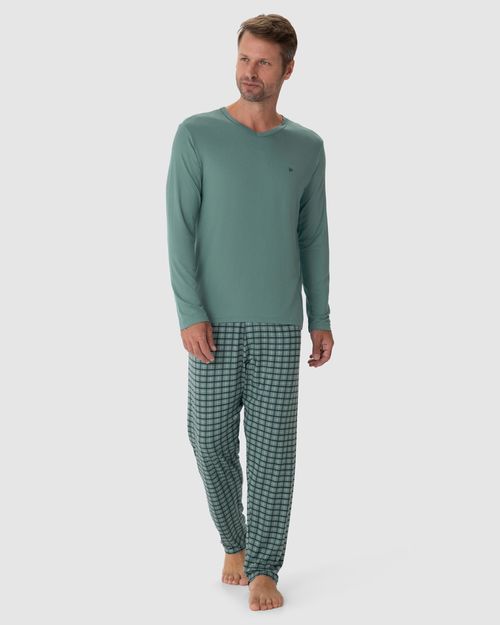 Pijama Masculino Camiseta Manga Longa Em Viscose Stretch