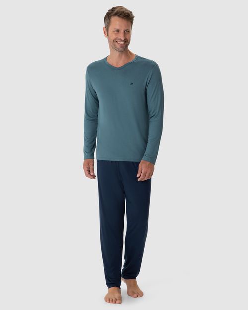 Pijama Masculino Camiseta Manga Longa Em Viscose Stretch