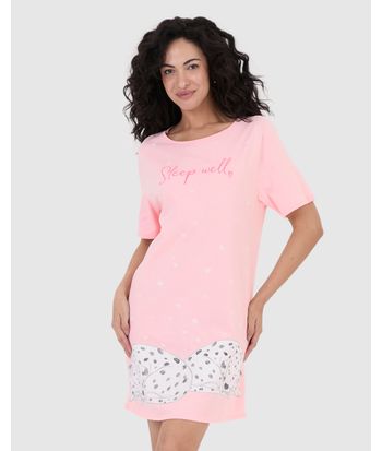 Camisola Feminina Manga Curta Estampada Em Algodão