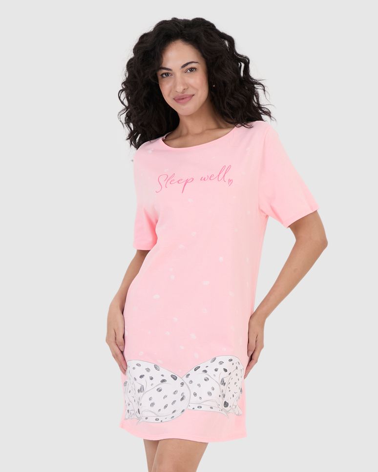 Camisola Feminina Manga Curta Estampada Em Algodão