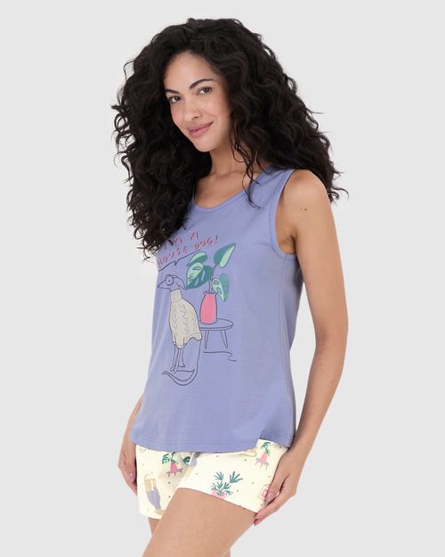 Pijama Feminino Regata I'm A House Dog Em Algodão