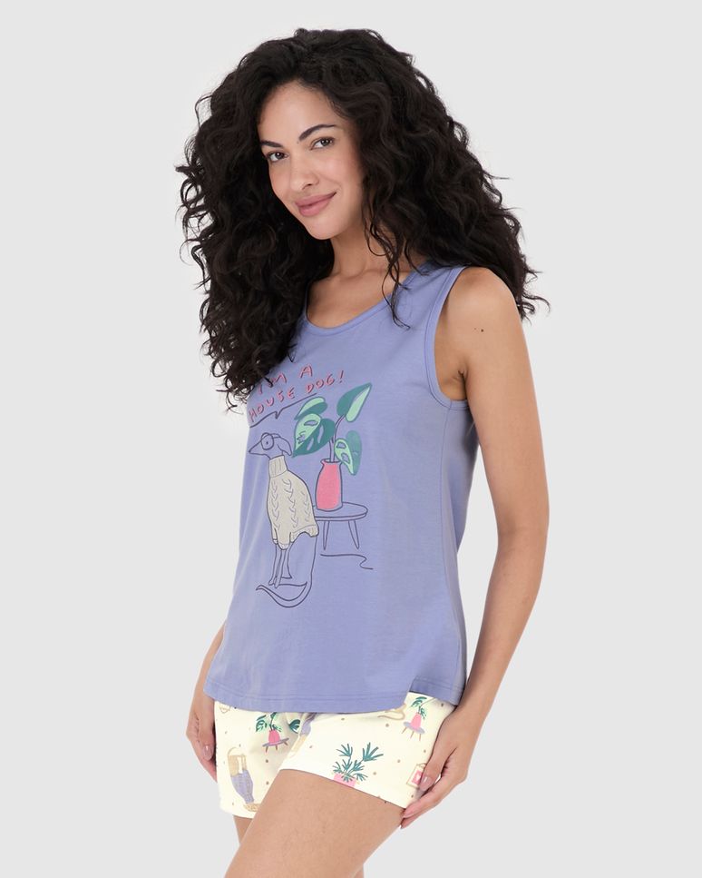 Pijama Feminino Regata I'm A House Dog Em Algodão