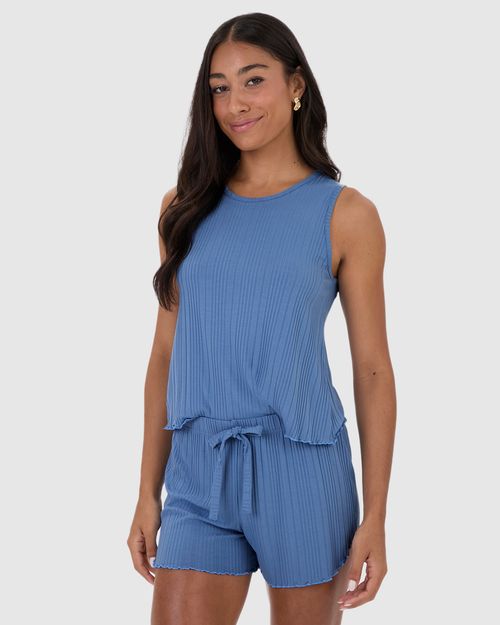 Pijama Feminino Regata E Shorts Em Malha De Viscose Canelada