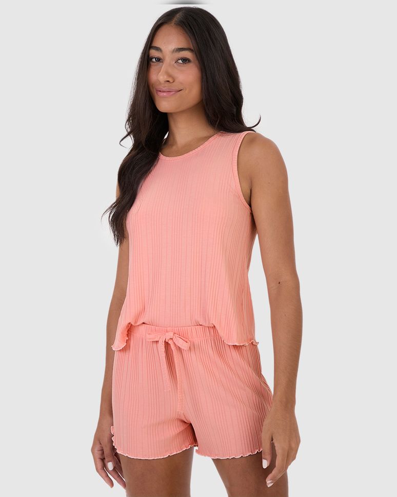 Pijama Feminino Regata E Shorts Em Malha De Viscose Canelada
