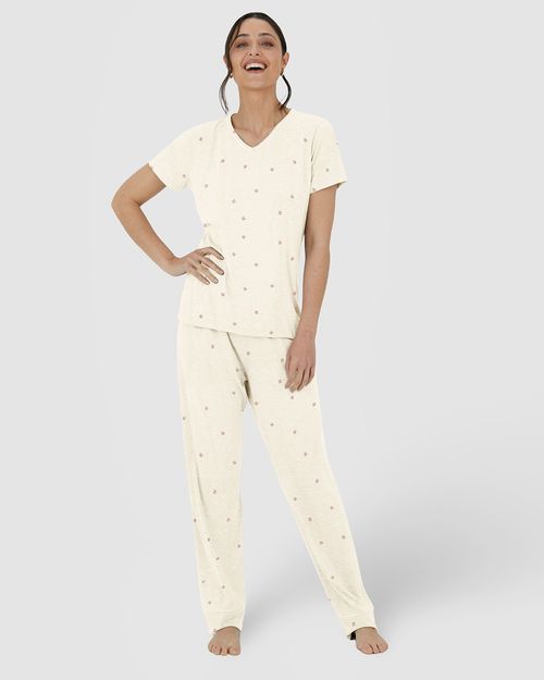 Pijama Feminino Blusa Decote V E Calça Em Viscose Stretch