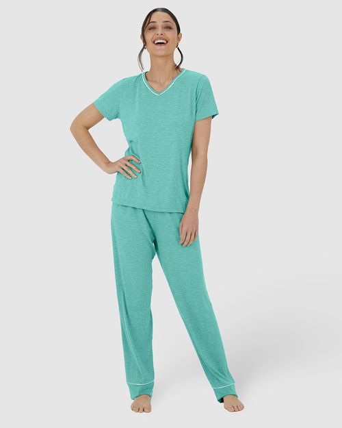 Pijama Feminino Blusa Decote V E Calça Em Viscose Stretch