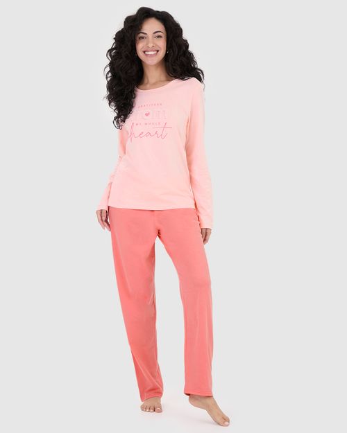 Pijama Feminino Blusa Estampada Manga Longa Em Algodão