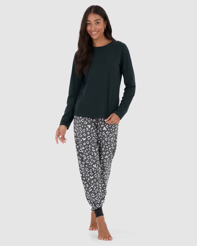 Pijama Feminino Blusa Manga Longa E Calça Estampada Em Algodão