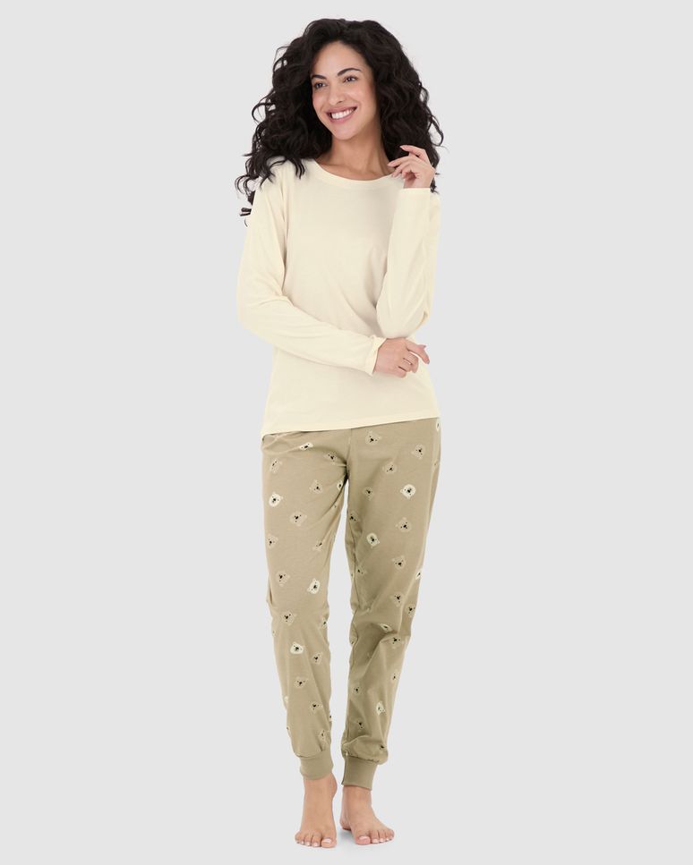 Pijama Feminino Blusa Manga Longa E Calça Estampada Em Algodão