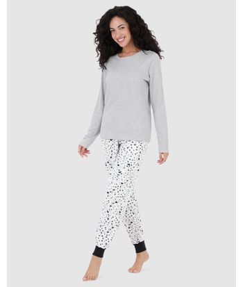 Pijama Feminino Blusa Manga Longa E Calça Estampada Em Algodão