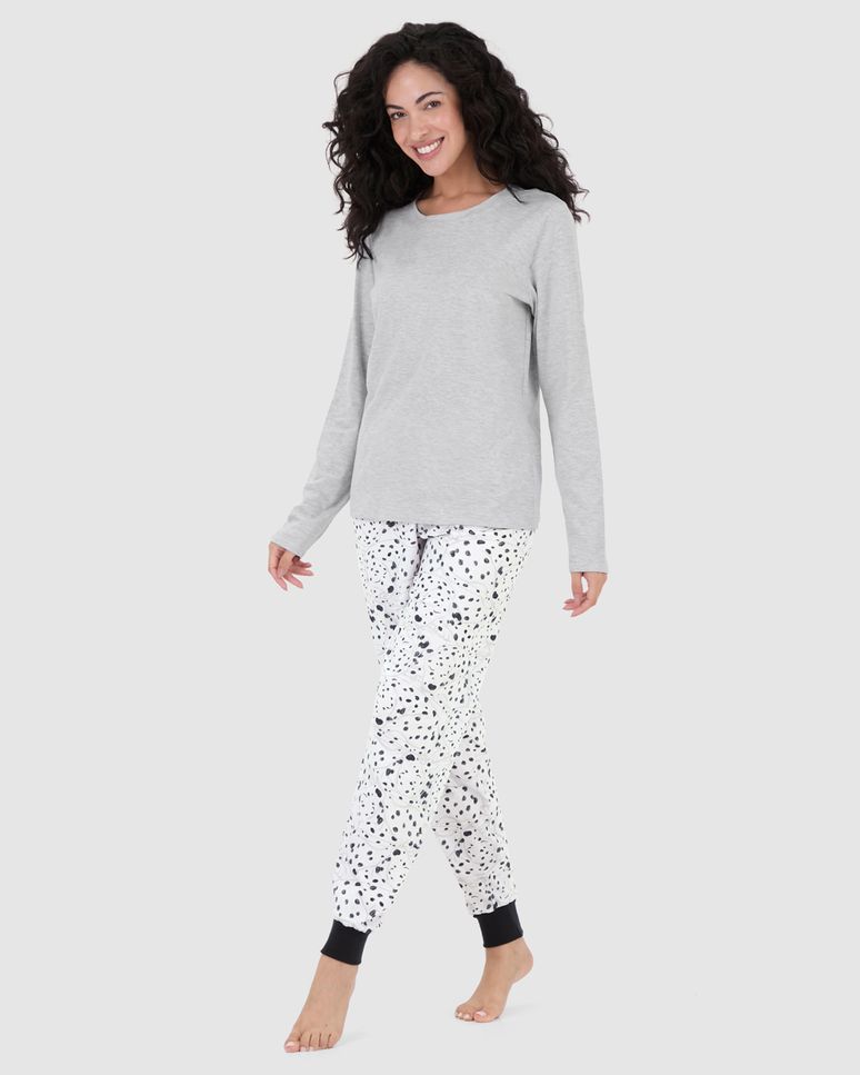 Pijama Feminino Blusa Manga Longa E Calça Estampada Em Algodão