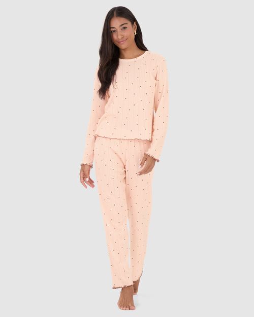Pijama Feminino Blusa E Calça Estampada Em Malha Jacquard