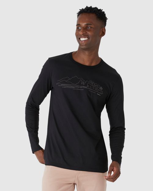 Camiseta Masculina Manga Longa Com Estampa Em Algodão