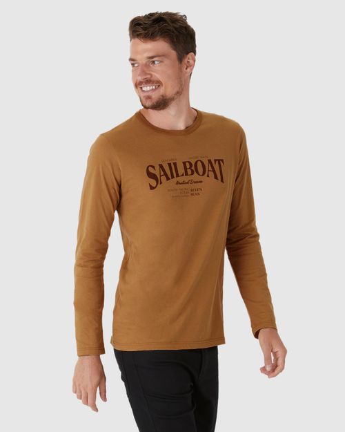 Camiseta Masculina Manga Longa Com Estampa Em Algodão
