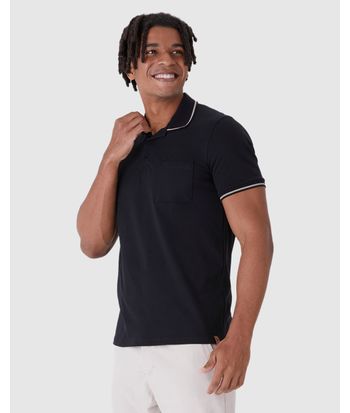 Camisa Polo Masculina Slim Bolso Funcional Em Piquet Stretch