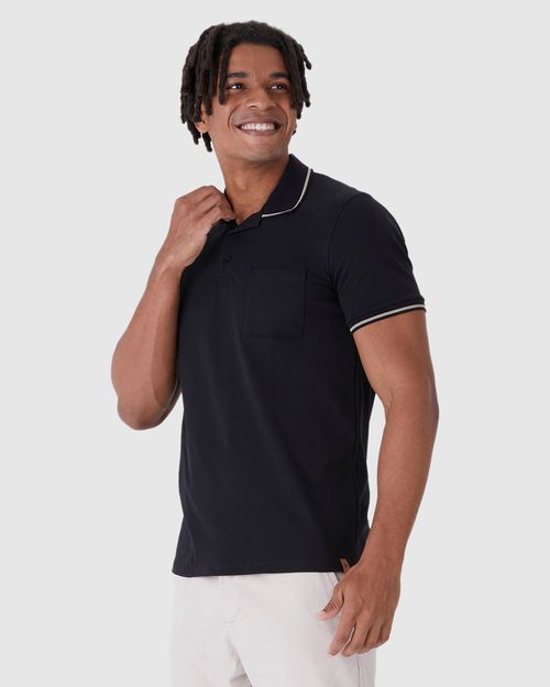 Camisa Polo Masculina Slim Bolso Funcional Em Piquet Stretch