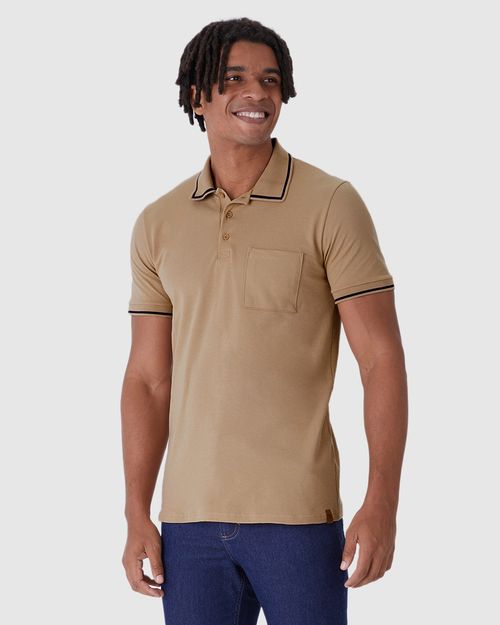 Camisa Polo Masculina Slim Bolso Funcional Em Piquet Stretch