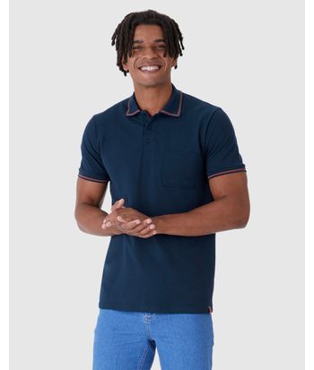 Camisa Polo Masculina Slim Bolso Funcional Em Piquet Stretch