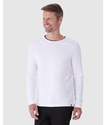 Camiseta Masculina Gola Contraste Manga Longa Em Malha Comfy Touch