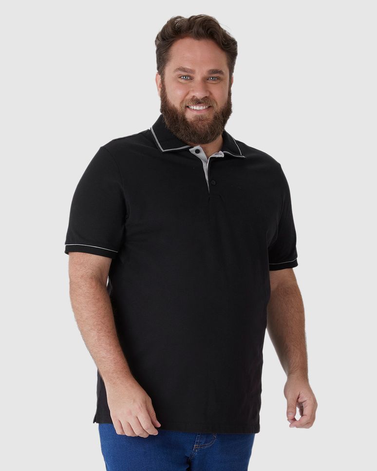 Camisa Polo Masculina Plus Size Abertura Lateral Em Piquet Stretch