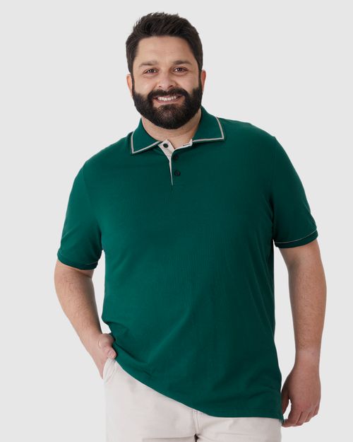 Camisa Polo Masculina Plus Size Abertura Lateral Em Piquet Stretch