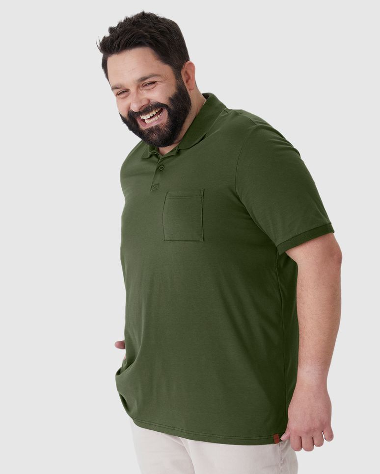 Camisa Polo Masculina Plus Size Com Bolso Funcional Em Algodão