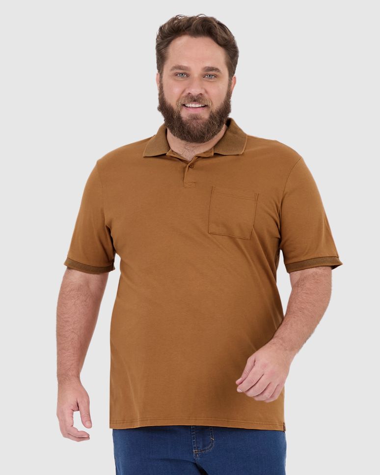 Camisa Polo Masculina Plus Size Com Bolso Funcional Em Algodão