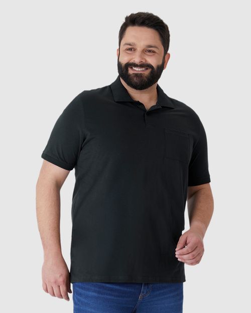 Camisa Polo Masculina Plus Size Com Bolso Funcional Em Algodão
