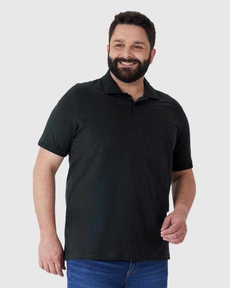 Camisa Polo Masculina Plus Size Com Bolso Funcional Em Algodão