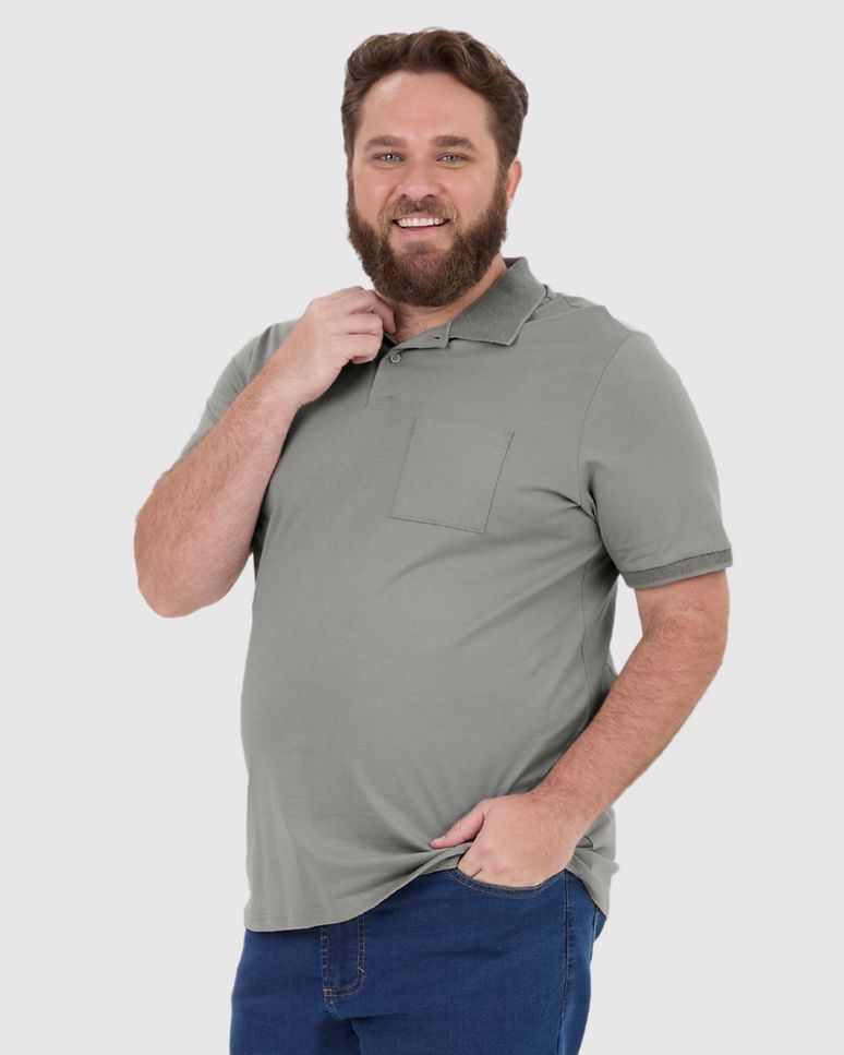 Camisa Polo Masculina Plus Size Com Bolso Funcional Em Algodão