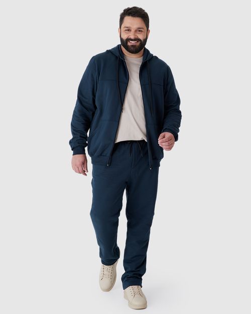 Calça Masculina Plus Size Reta Em Moletom Flanelado
