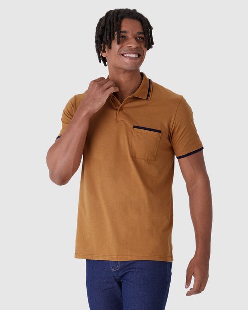 Camisa Polo Masculina Detalhe Costura Contraste Em Malha Comfy Touch