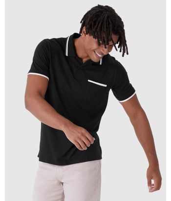 Camisa Polo Masculina Detalhe Costura Contraste Em Malha Comfy Touch