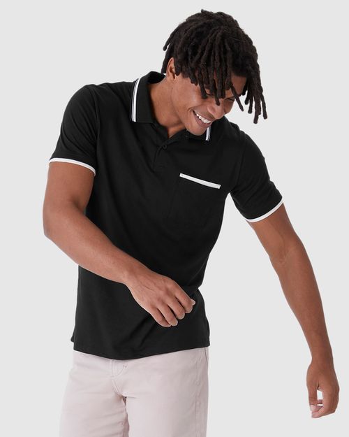 Camisa Polo Masculina Detalhe Costura Contraste Em Malha Comfy Touch
