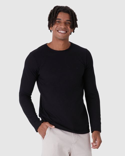 Camiseta Masculina Slim Manga Longa Bordado Peitoral Em Moletom Piquet