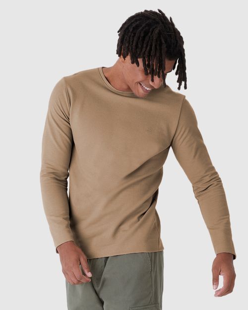 Camiseta Masculina Slim Manga Longa Bordado Peitoral Em Moletom Piquet