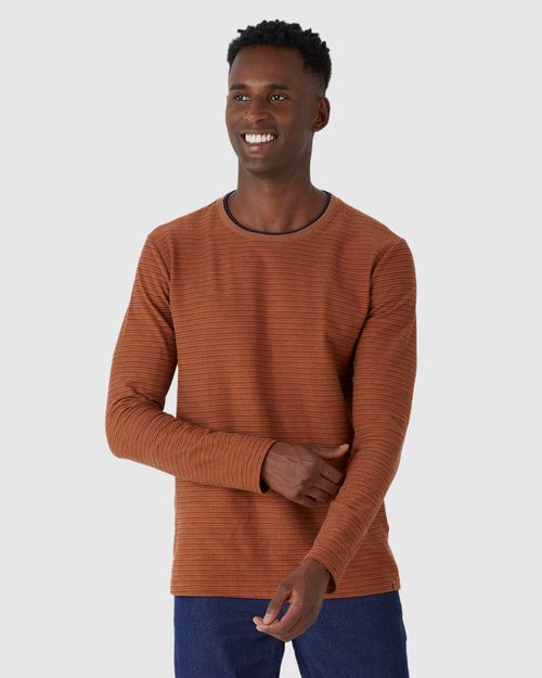 Camiseta Masculina Manga Longa Em Malha Texturizada Listrada