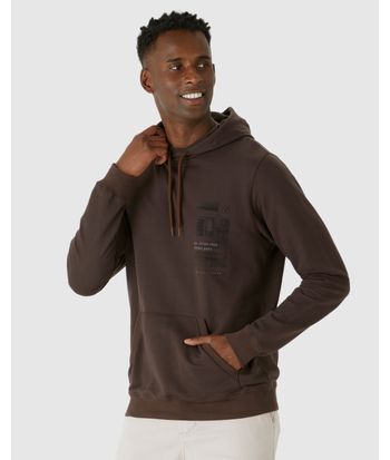 Blusão Masculino Estampa Frontal Com Capuz E Bolso Canguru Em Moletom