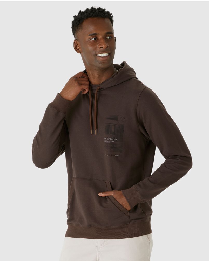 Blusão Masculino Estampa Frontal Com Capuz E Bolso Canguru Em