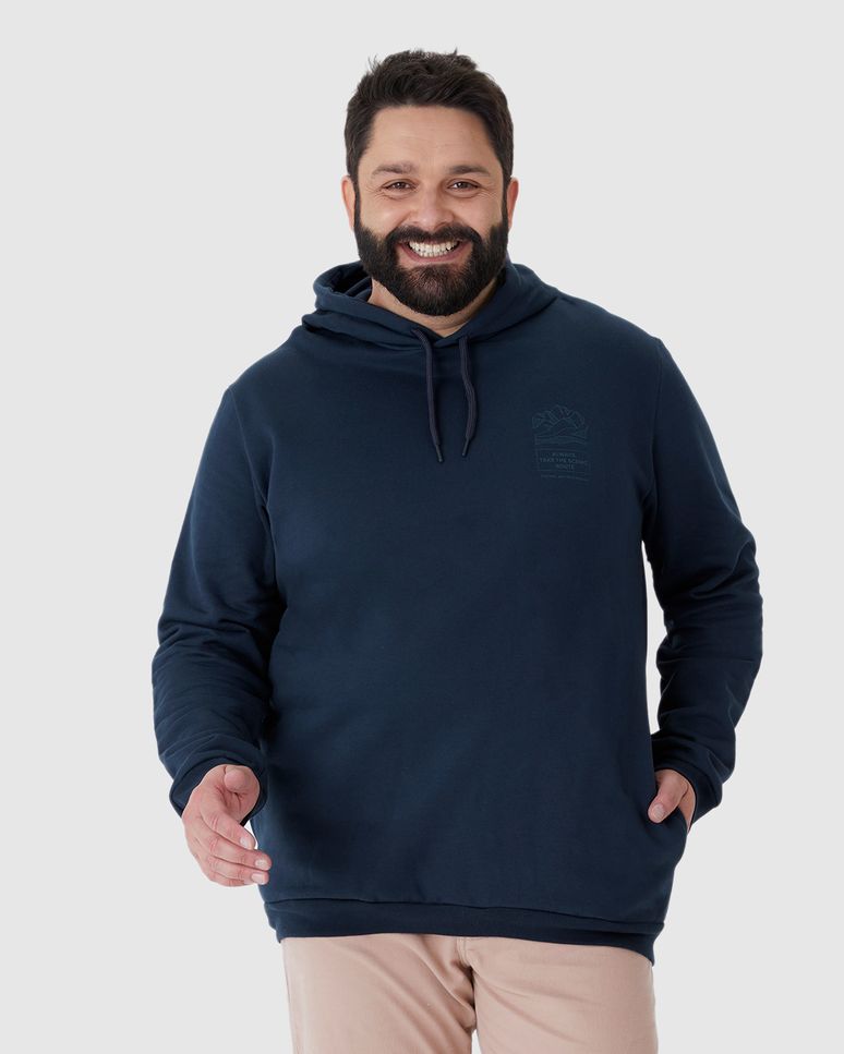 Blusão Masculino Plus Size Capuz E Estampa Frontal Em Moletom Flanelado