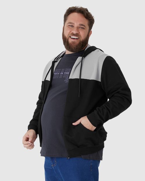 Jaqueta Masculina Plus Size Bicolor Em Moletom Flanelado