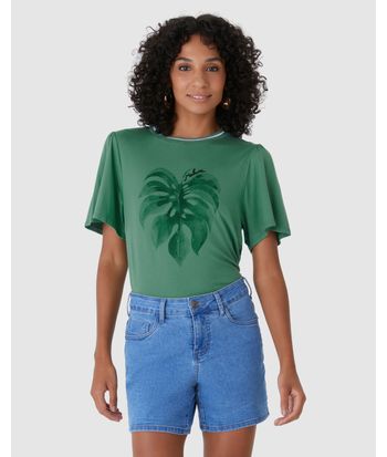 Camiseta Feminina Gola Retilínea Ilustração Frontal Em Viscose Stretch