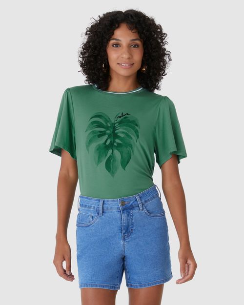 Camiseta Feminina Gola Retilínea Ilustração Frontal Em Viscose Stretch