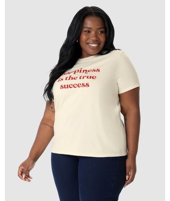 Camiseta Feminina Plus Size Happiness Is The True Success Em Algodão