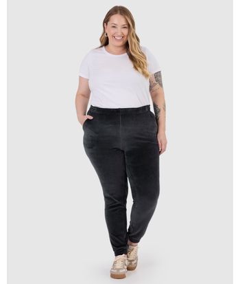 Calça Jogger Feminina Plus Size Em Malha Plush