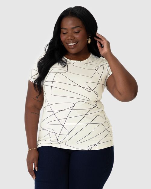 Blusa Feminina Plus Size Manga Curta Estampada Em Viscose Stretch