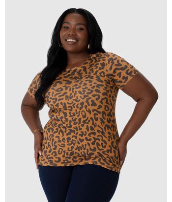 Blusa Feminina Plus Size Manga Curta Estampada Em Viscose Stretch