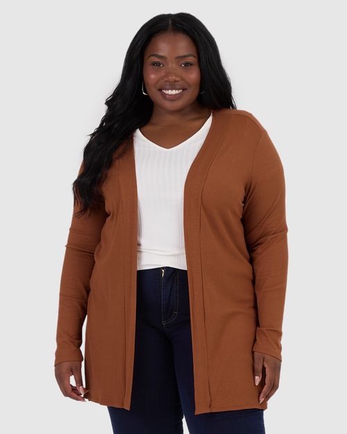 Cardigan Feminino Plus Size Amplo Em Malha Canelada De Viscose